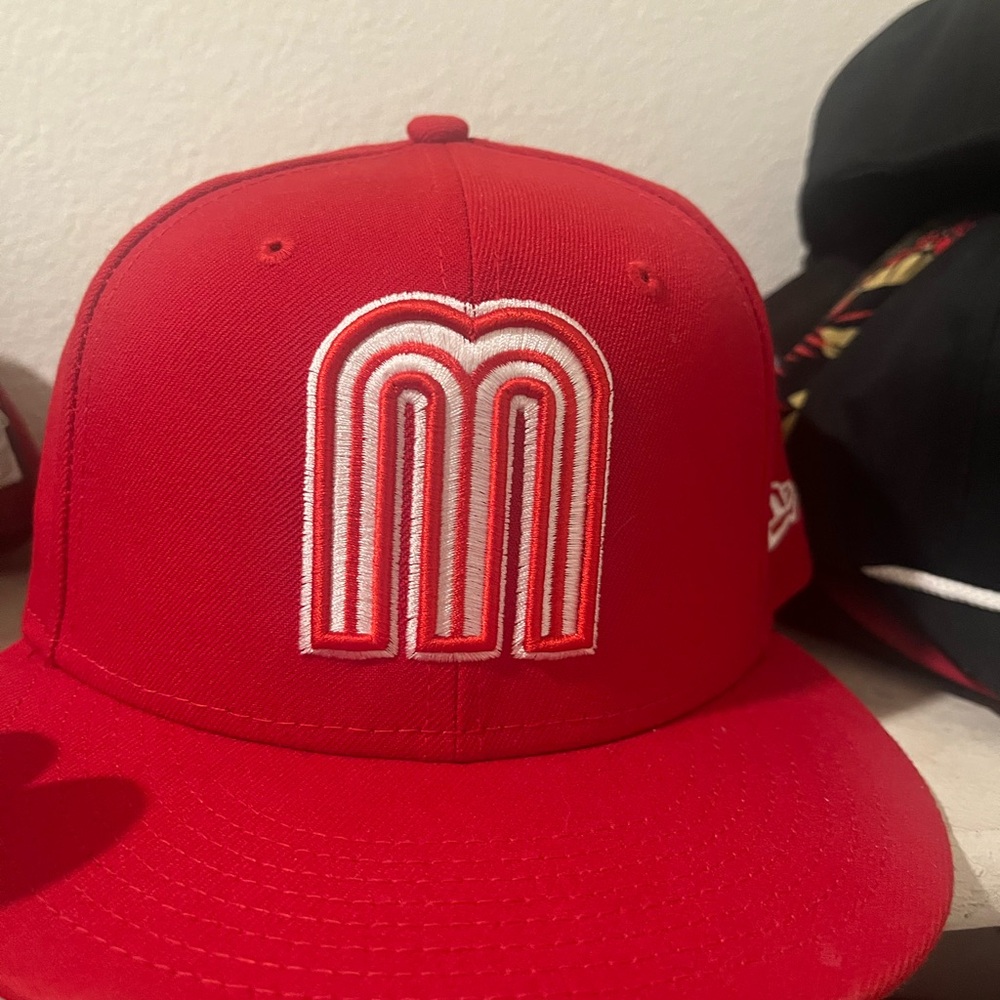 Red Mexico new era  Hat with White Embroidery